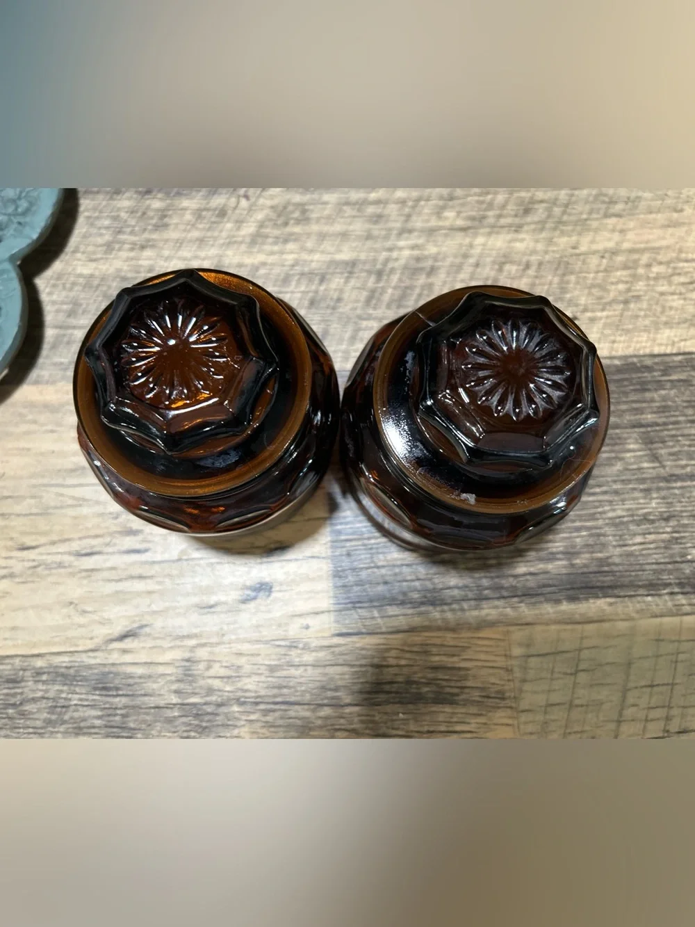 VTG Mid Century Amber Glass Apothecary Spice Jars Set of 2